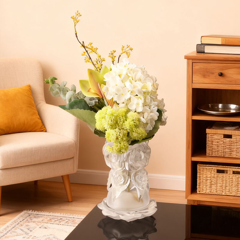 Vaso de vidro de cristal para decoração de casa com processo de fundição por cera perdida “Vaso de rosa”