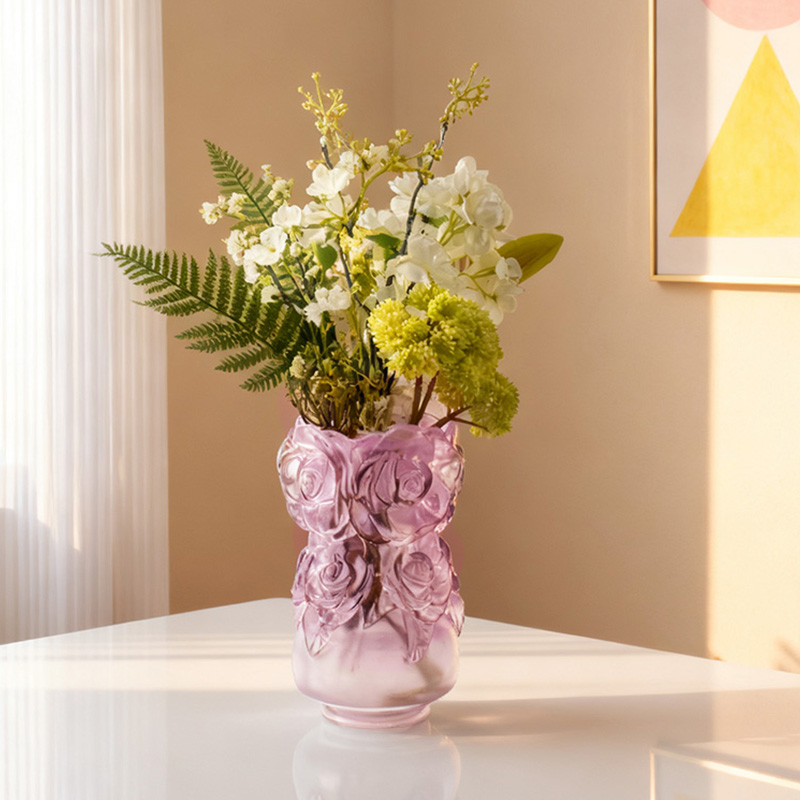Vaso de vidro de cristal para decoração de casa com processo de fundição por cera perdida “Vaso de rosa”