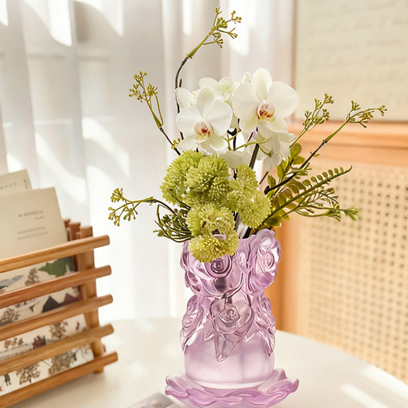 Vaso de vidro de cristal para decoração de casa com processo de fundição por cera perdida “Vaso de rosa”