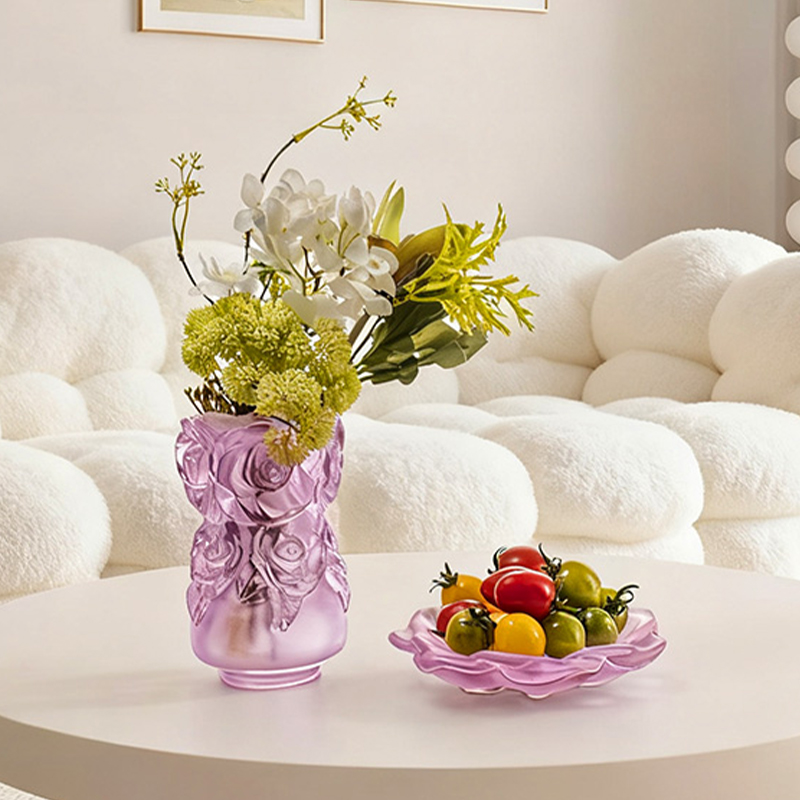 Vaso de vidro de cristal para decoração de casa com processo de fundição por cera perdida “Vaso de rosa”