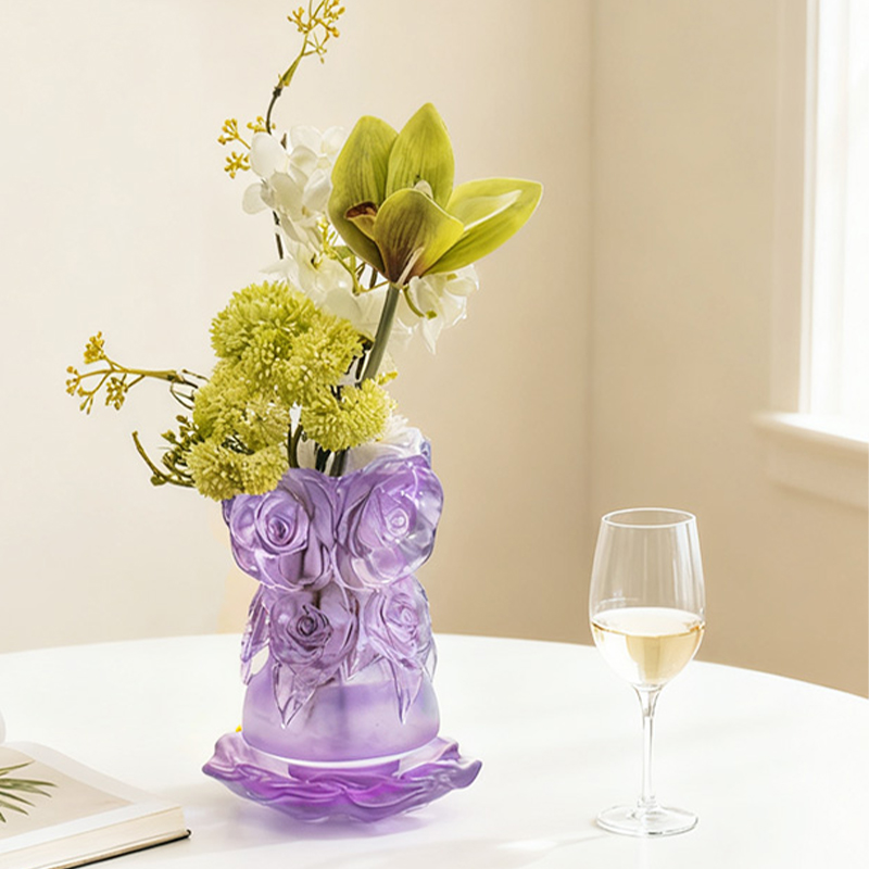 Vaso de vidro de cristal para decoração de casa com processo de fundição por cera perdida “Vaso de rosa”