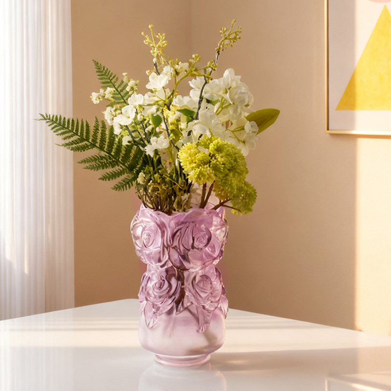 Vaso de vidro de cristal para decoração de casa com processo de fundição por cera perdida “Vaso de rosa”