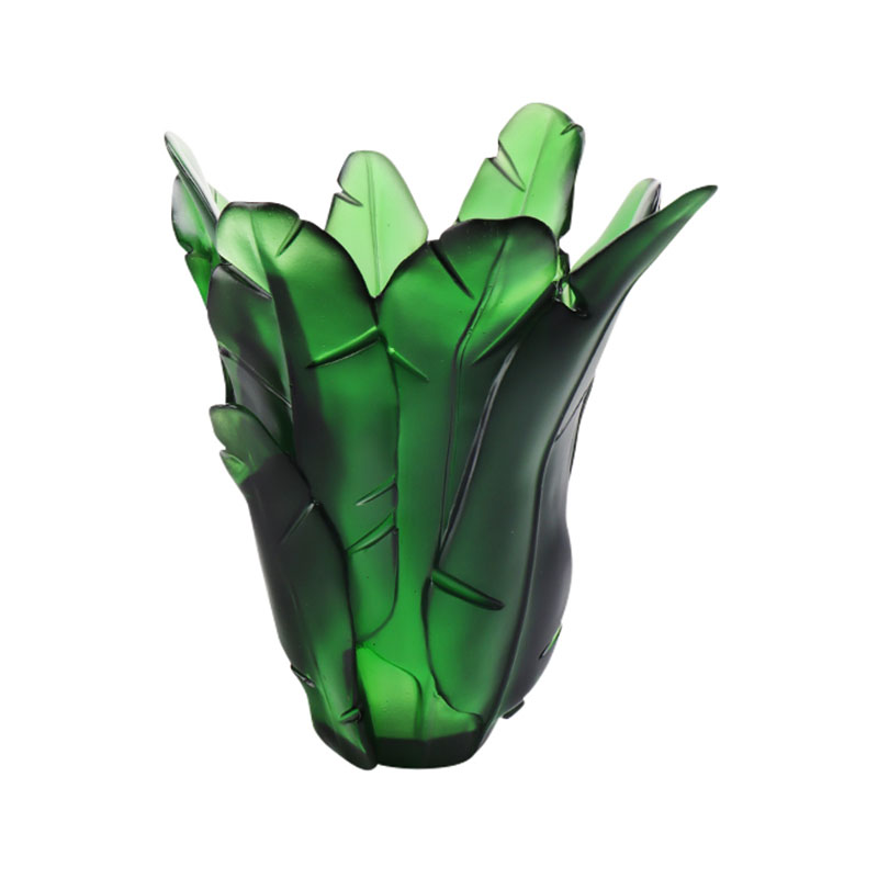 Vaso de vidro de folha de bananeira verde para decoração de casa