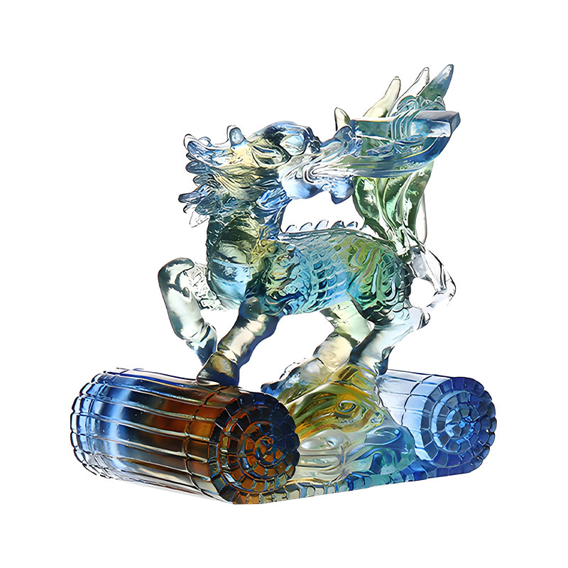 Ornamento de cristal de vidro colorido verde âmbar azul Wisdom Kirin