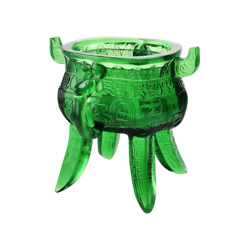 Tripé de vidro cristal verde esmeralda com alças em formato de orelha