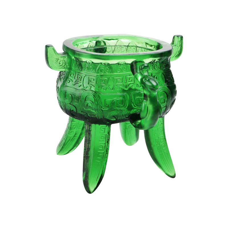 Tripé de vidro cristal verde esmeralda com alças em formato de orelha