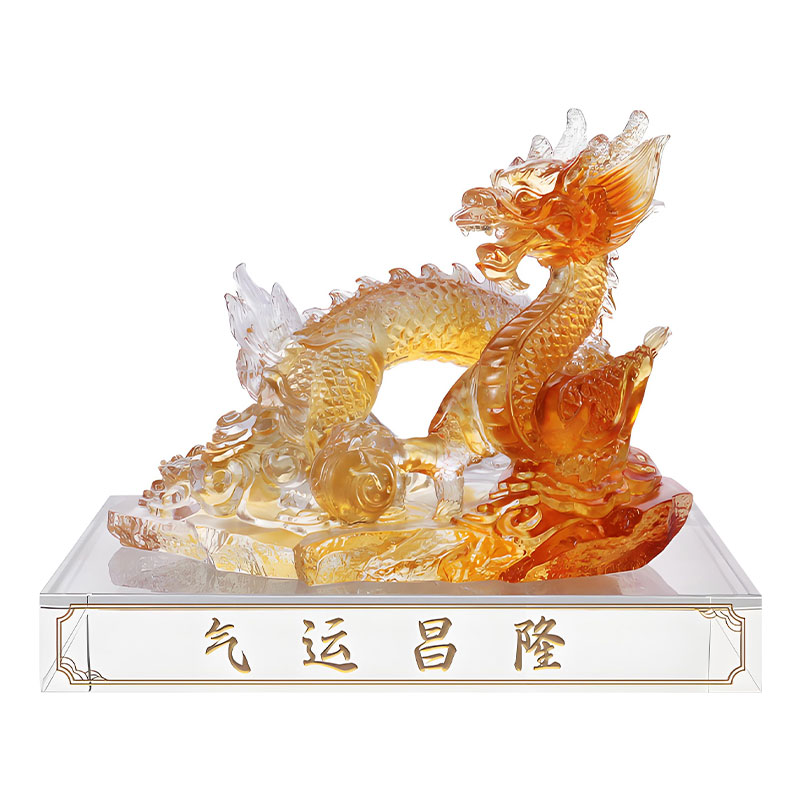 Fortuna próspera - ornamento de dragão de cristal liuli âmbar claro