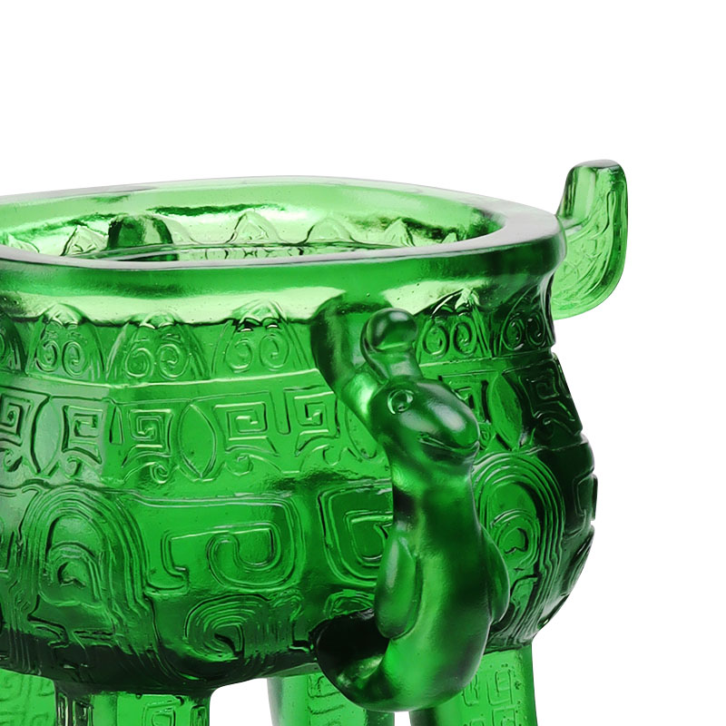 Tripé de vidro cristal verde esmeralda com alças em formato de orelha