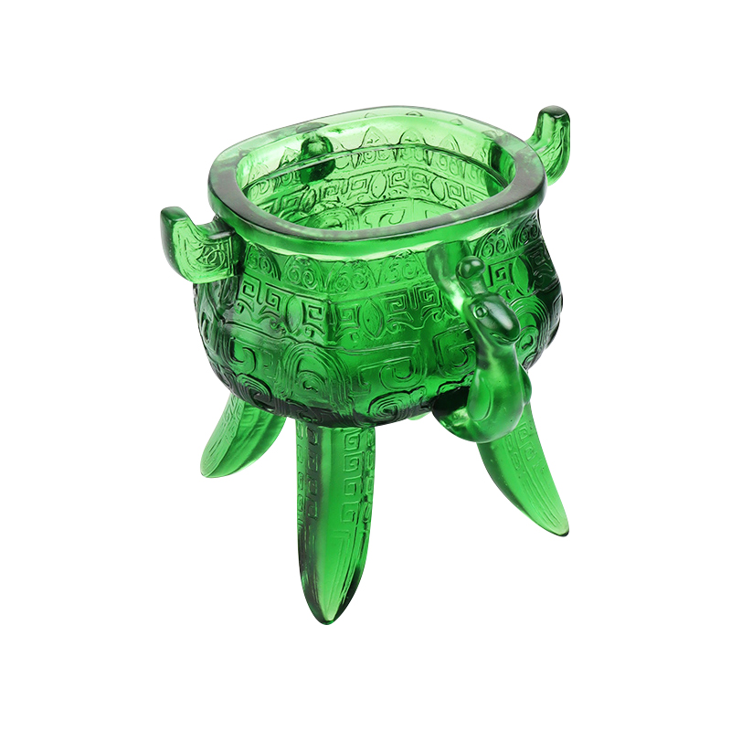 Tripé de vidro cristal verde esmeralda com alças em formato de orelha