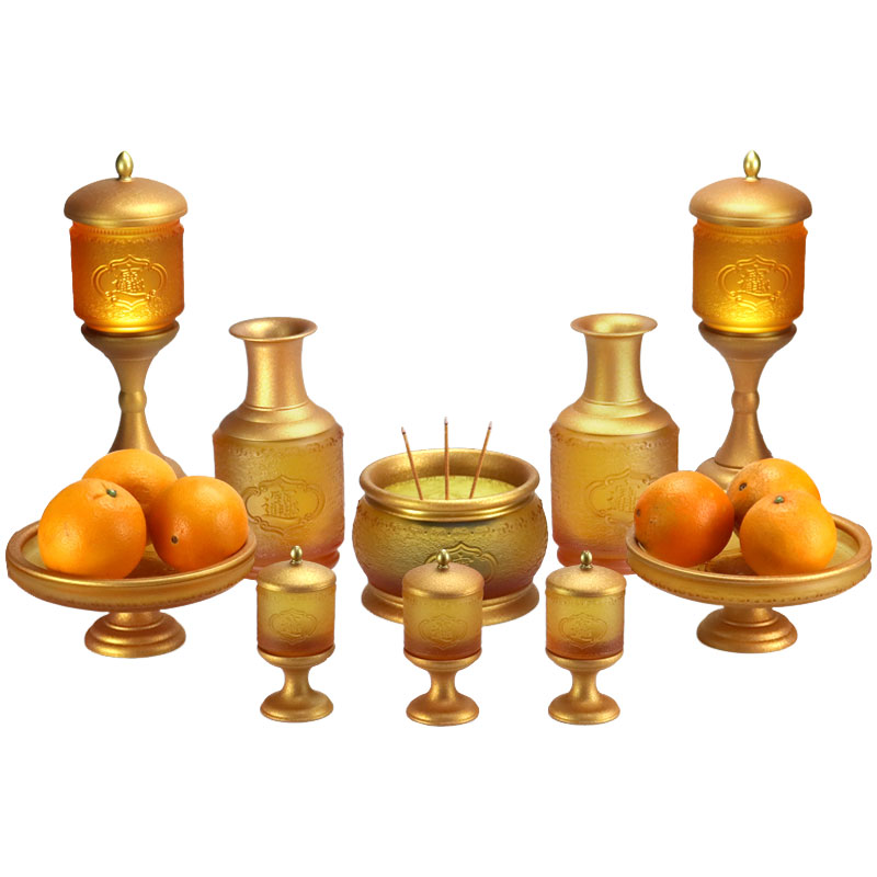 Oferendas de vidro para o templo budista para trazer riqueza e tesouros