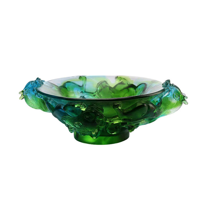 Prato de frutas de vidro verde transparente