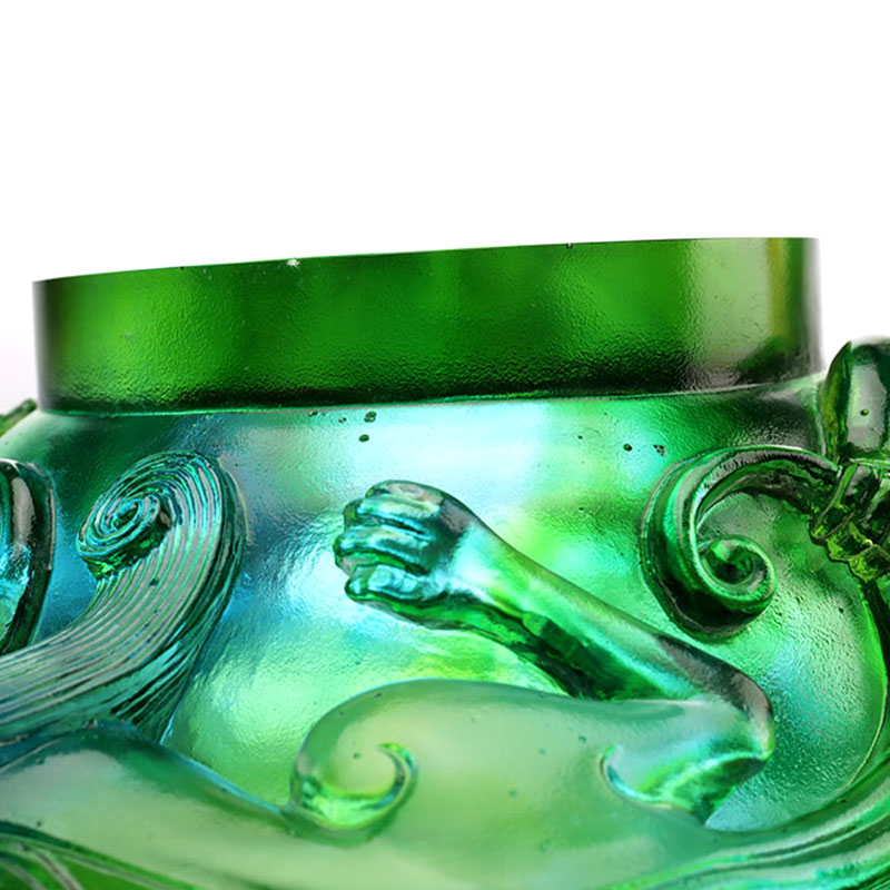 Prato de frutas de vidro verde transparente