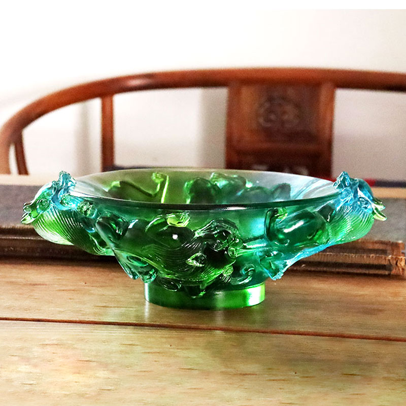 Prato de frutas de vidro verde transparente