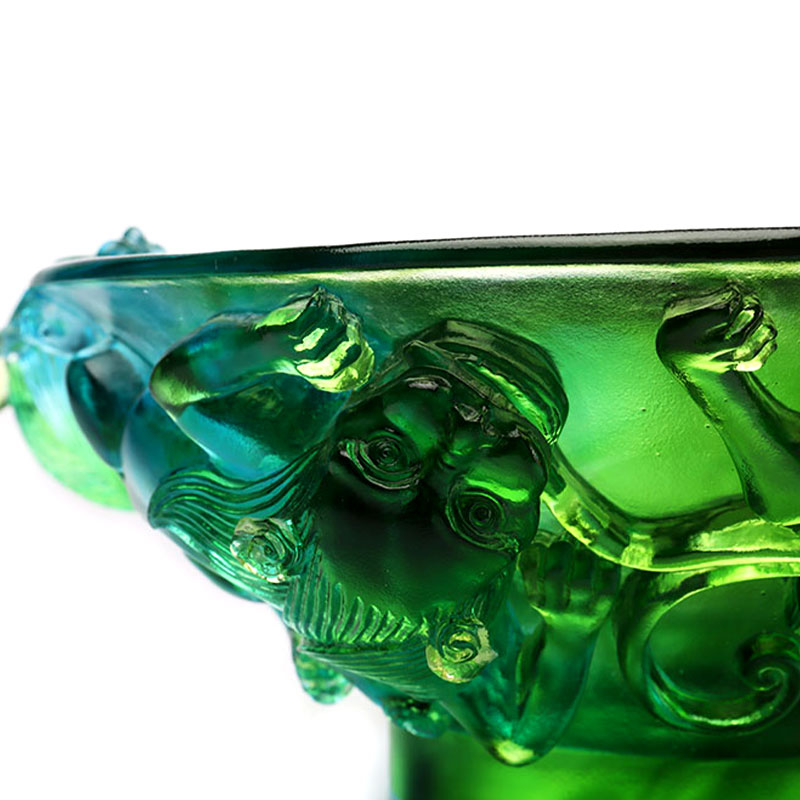 Prato de frutas de vidro verde transparente