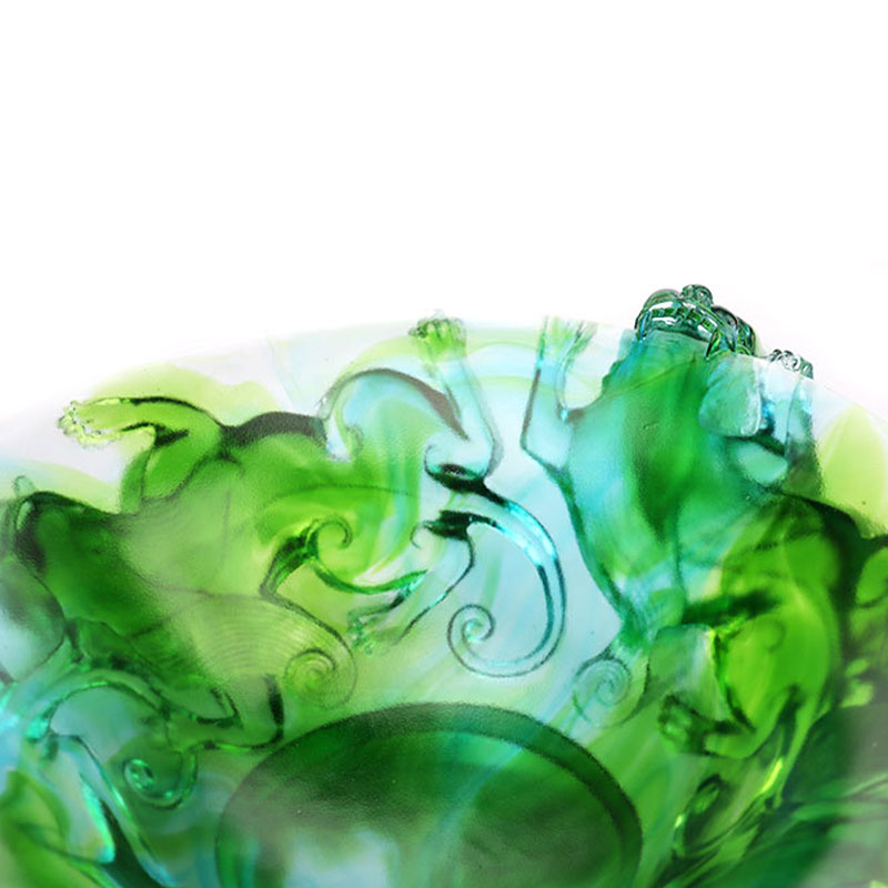 Prato de frutas de vidro verde transparente