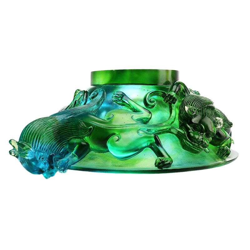 Prato de frutas de vidro verde transparente