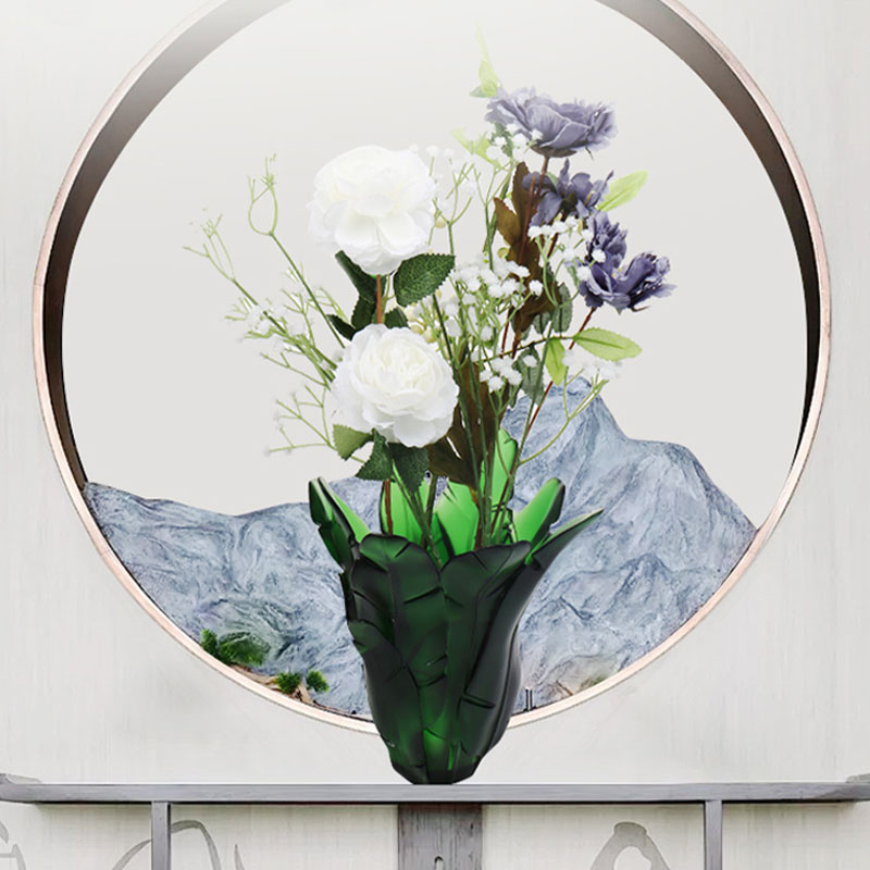 Vaso de vidro de folha de bananeira verde para decoração de casa