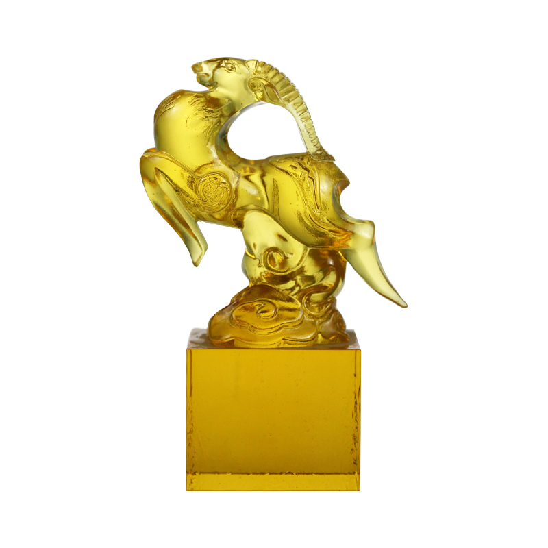 Selo de cristal de vidro em forma de ovelha transparente dourado