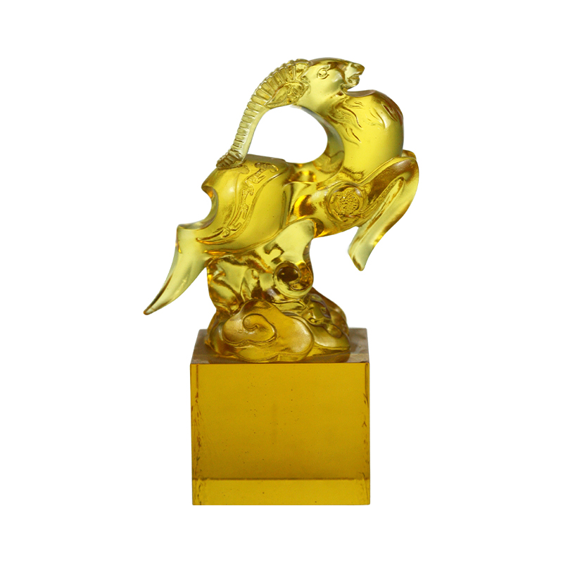 Selo de cristal de vidro em forma de ovelha transparente dourado