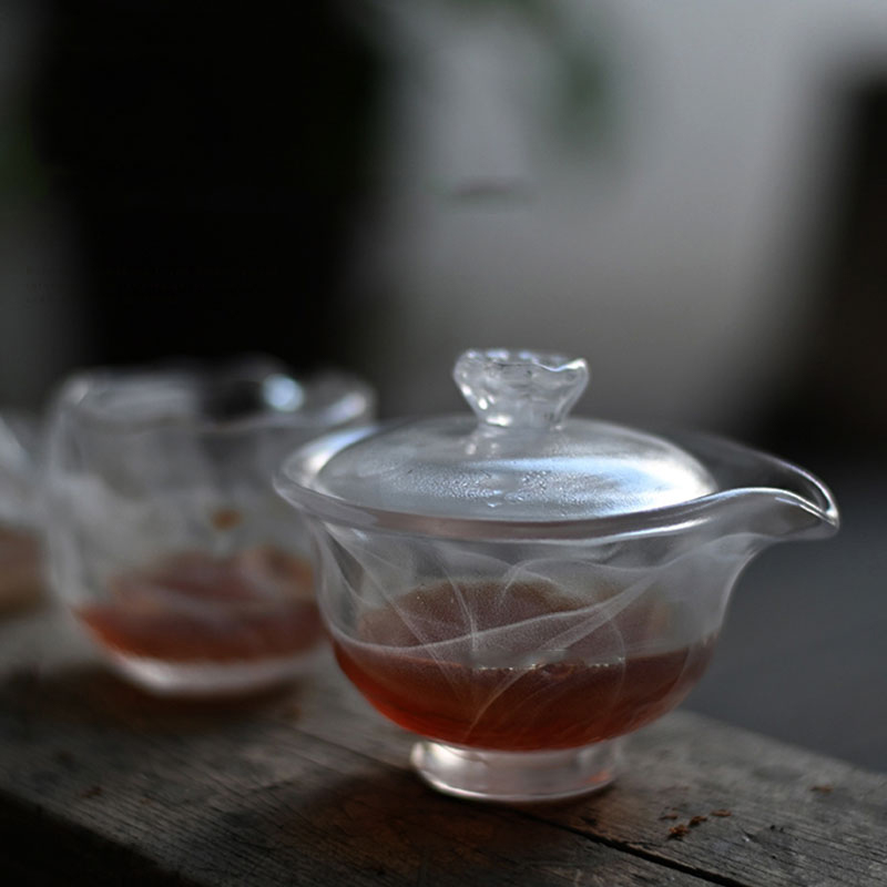 Conjunto de chá de vidro transparente com bule, xícara de chá