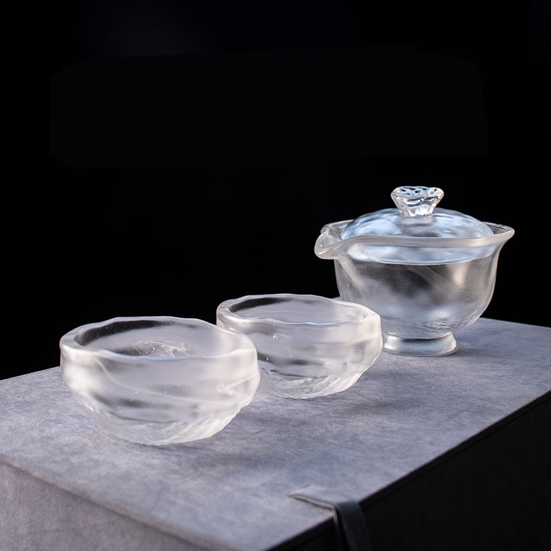 Conjunto de chá de vidro transparente com bule, xícara de chá