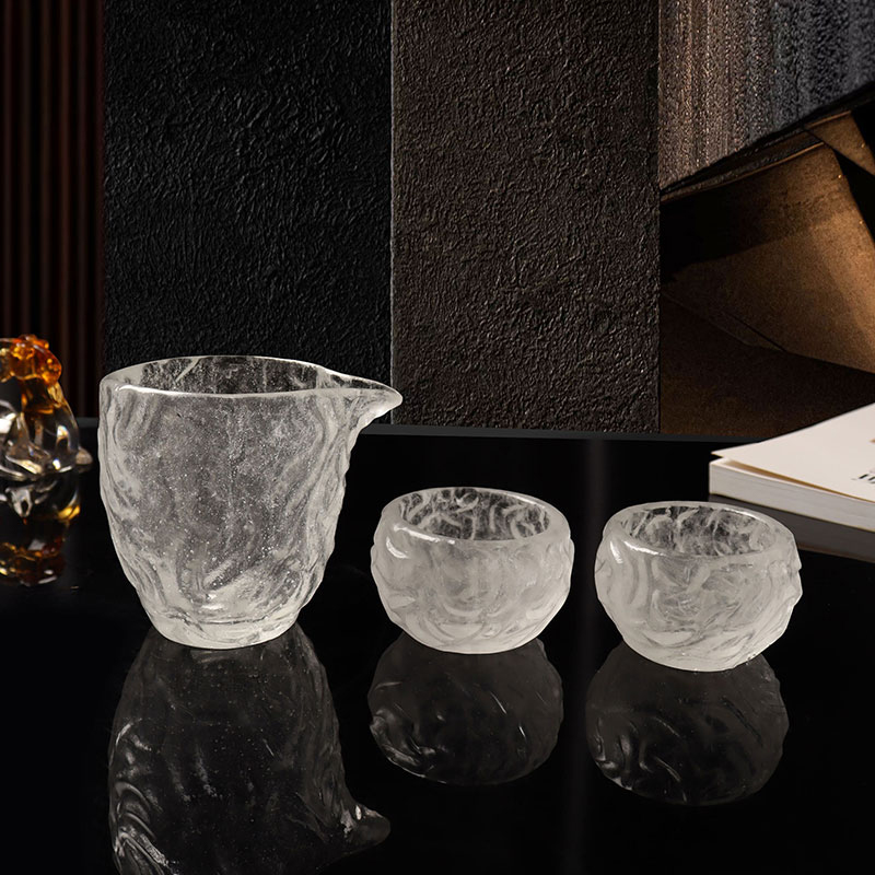 Conjunto de xícaras de chá de vidro transparente com padrão de bolha para uso em reuniões de escritório em casa