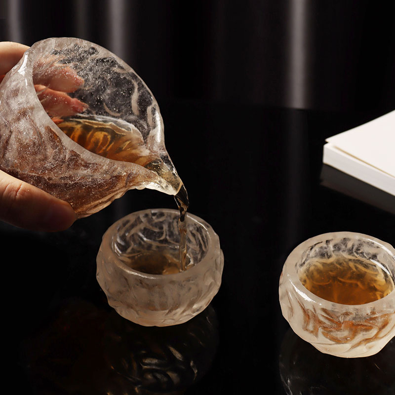 Conjunto de xícaras de chá de vidro transparente com padrão de bolha para uso em reuniões de escritório em casa