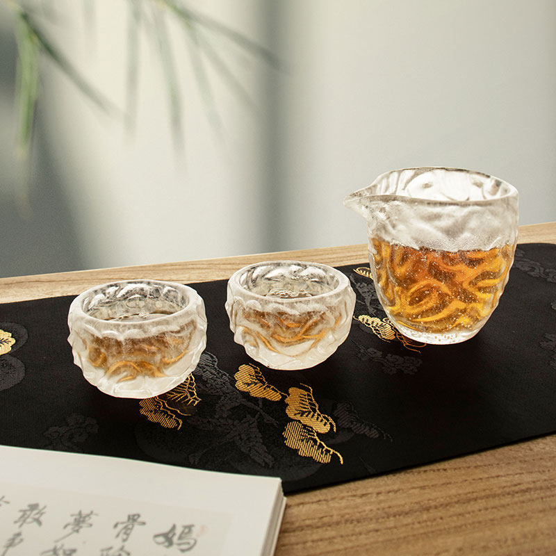 Conjunto de xícaras de chá de vidro transparente com padrão de bolha para uso em reuniões de escritório em casa
