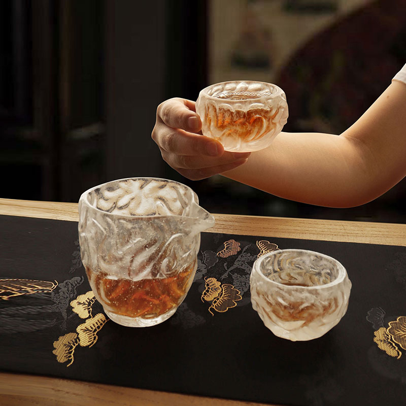 Conjunto de xícaras de chá de vidro transparente com padrão de bolha para uso em reuniões de escritório em casa