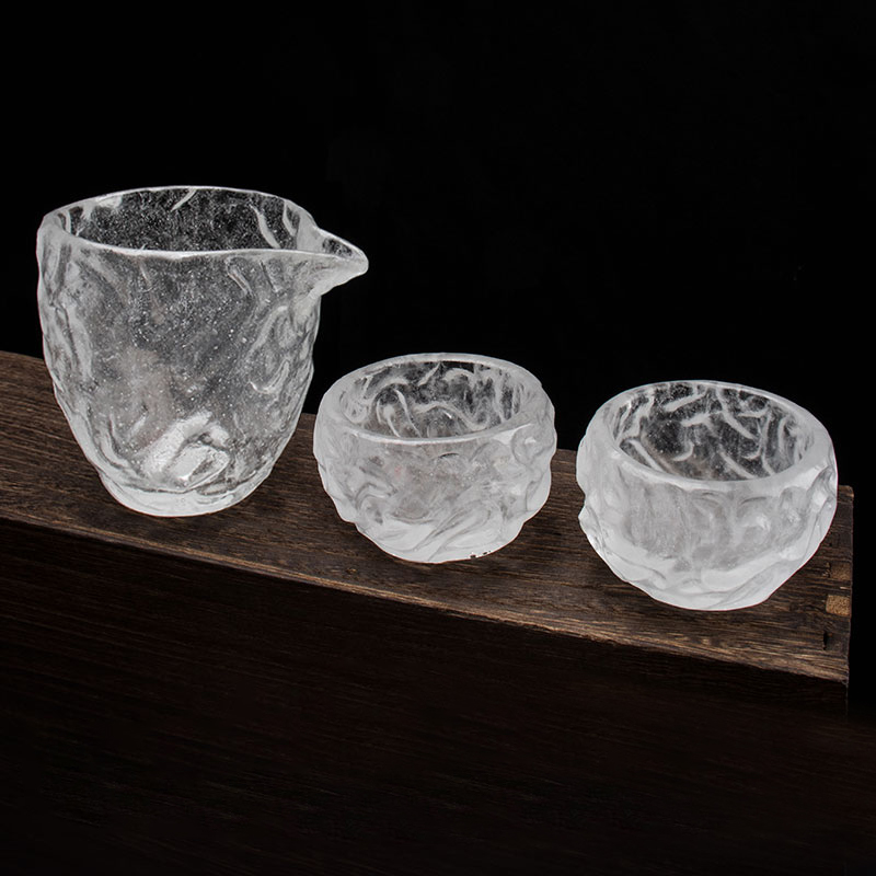 Conjunto de xícaras de chá de vidro transparente com padrão de bolha para uso em reuniões de escritório em casa