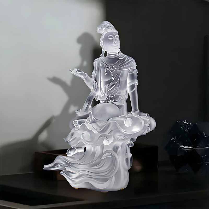 Escultura de vidro transparente do Bodhisattva Avalokiteśvara