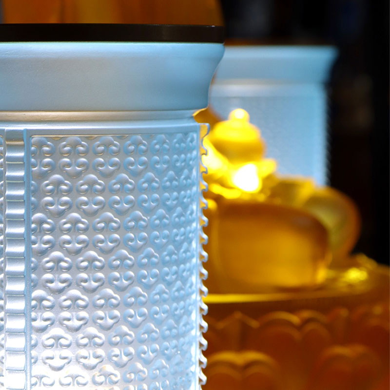 Conjunto de oferendas de altar budista de vidro da série Ruyi azul claro