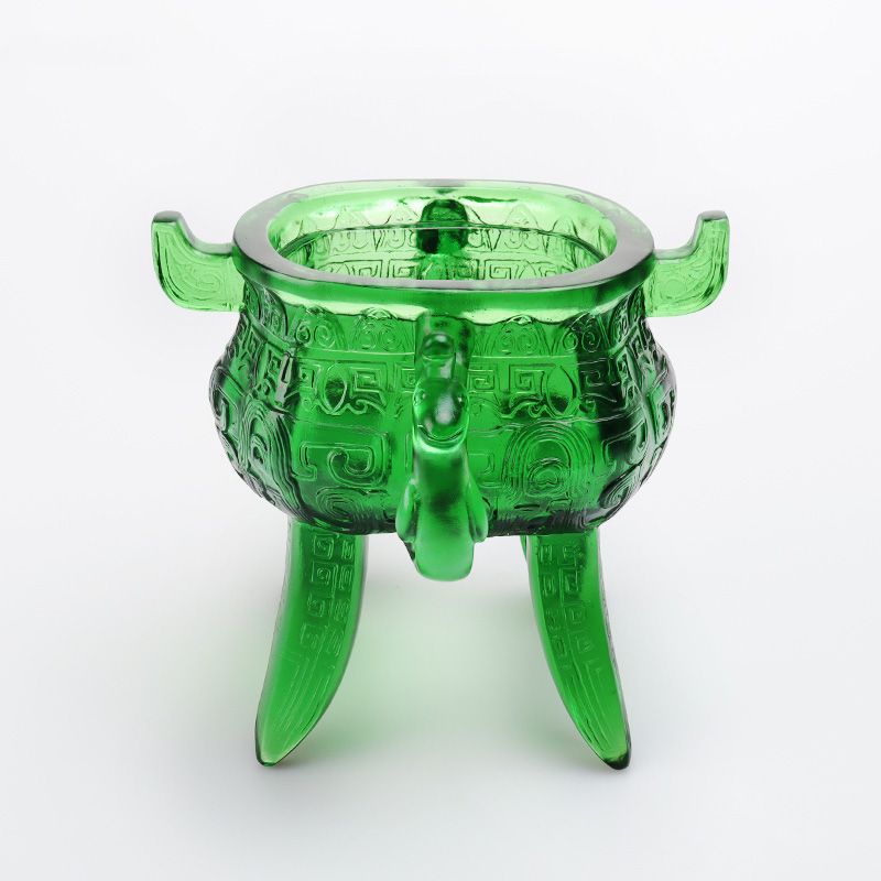 Tripé de vidro cristal verde esmeralda com alças em formato de orelha