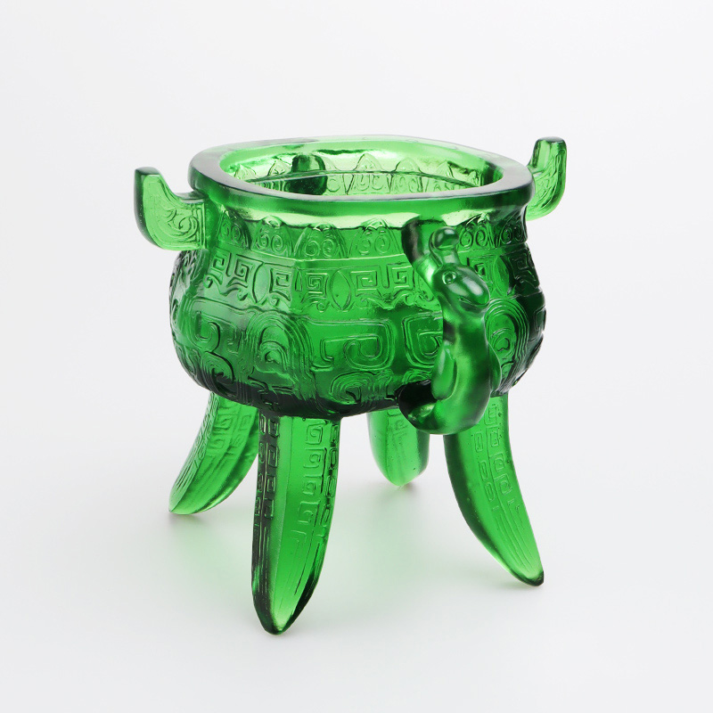 Tripé de vidro cristal verde esmeralda com alças em formato de orelha