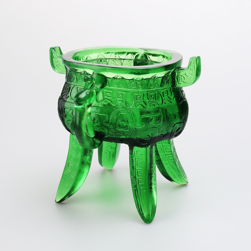 Tripé de vidro cristal verde esmeralda com alças em formato de orelha