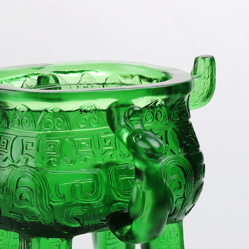 Tripé de vidro cristal verde esmeralda com alças em formato de orelha