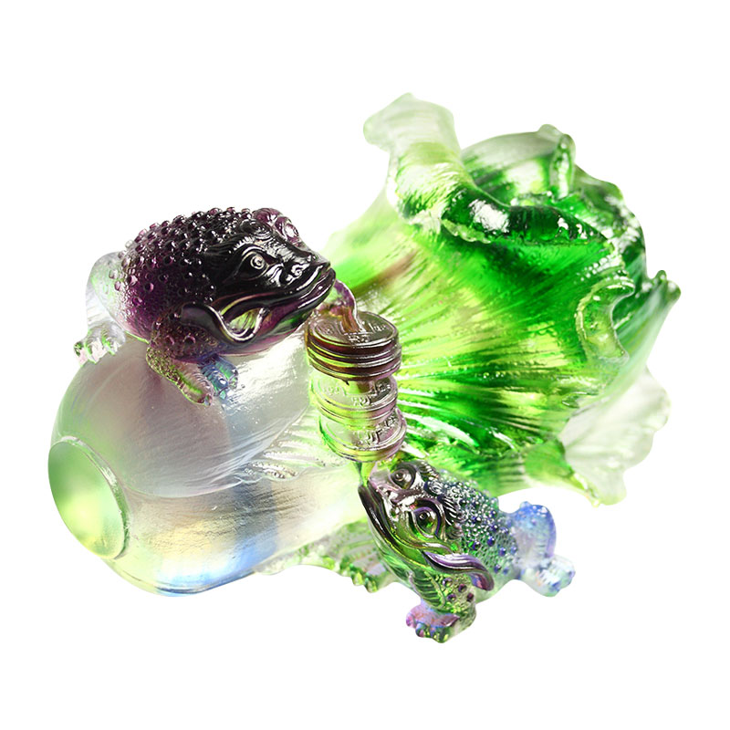 Ornamentos de escultura de sapo dourado de cristal